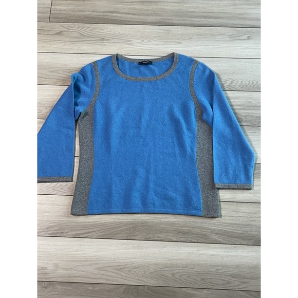 Alfani 100% Cashmere Blue Gray Woman 3/4 Sleeve Sweater Large Super Soft - Picture 1 of 10